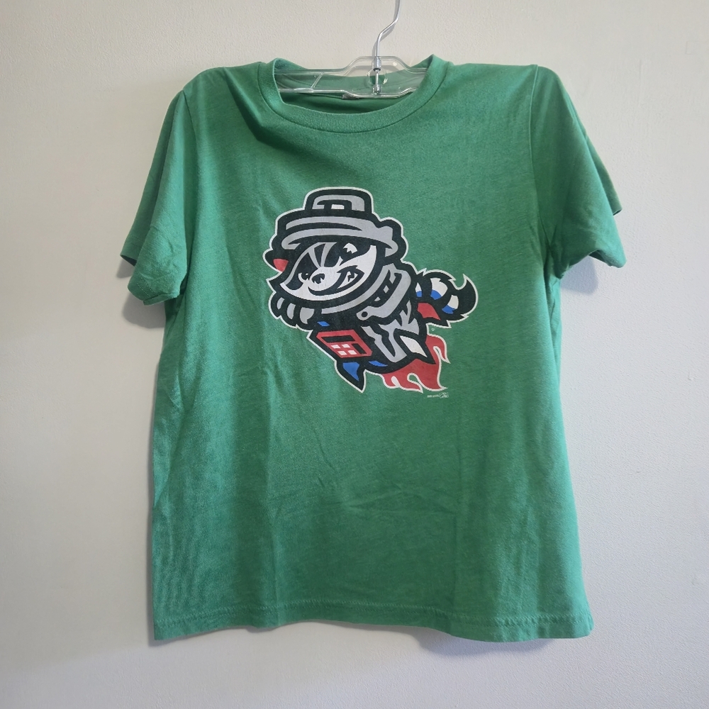 MiLB Rocket City Trash Pandas Youth Medium Green Logo T-Shirt Baseball Tee